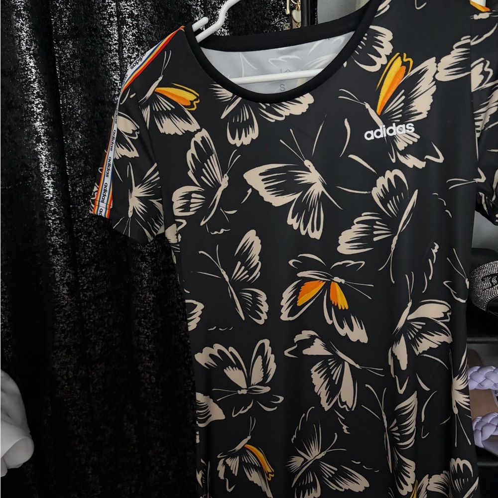 Adidas Women's Black and Orange Butterfly Tee Dress